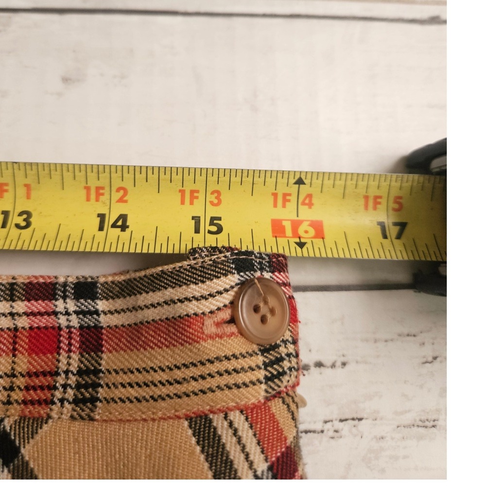 Sag Harbor Plaid Midi Skirt Womens 16 Tan Red Black Bias Cut Lined Elastic Waist - Picture 8 of 9